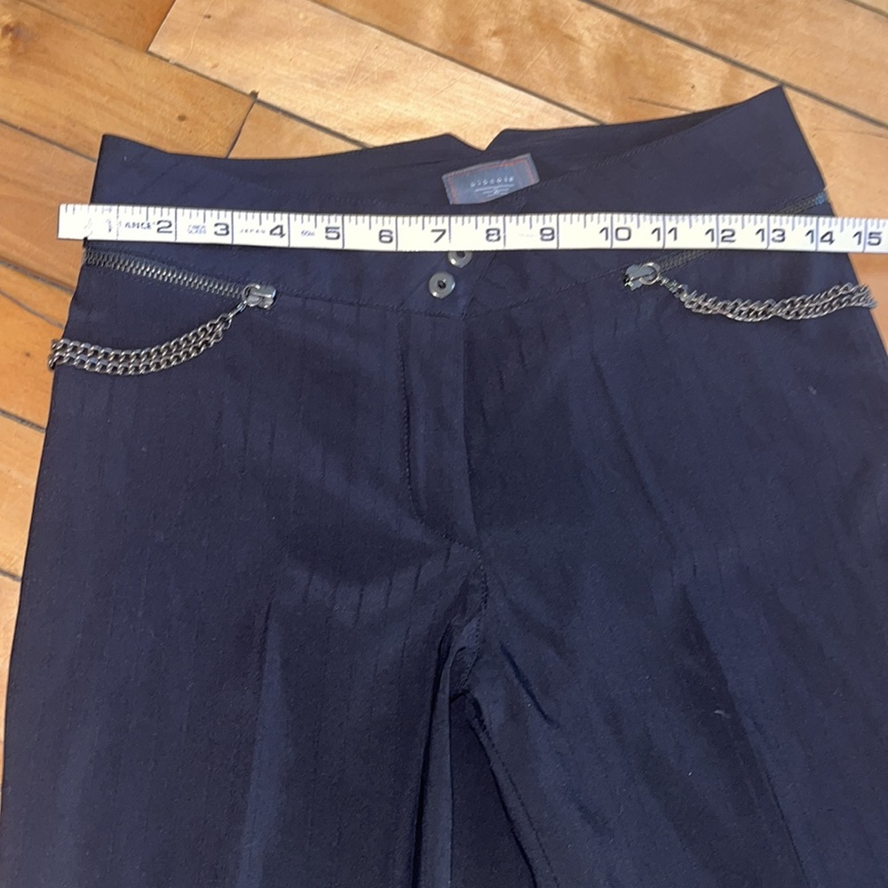 Biscote France vintage pants striped black dressy Chain on sides size 36